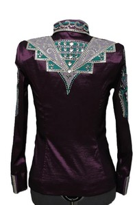 Vaquera hecha a mano Western Show Shirt Cintura alta Cierre de cremallera Tela de tafetán elástica transpirable para ropa de equitación - Product Image 4