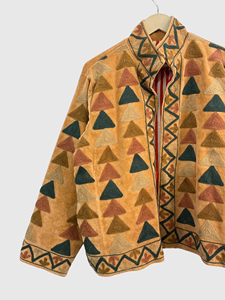 Chaqueta con Cuello Mao y Patrón Geométrico Bordado a Mano, Manga Larga, Estilo Blusón de Terciopelo para Adultos, Ropa de Otoño - Product Image 3