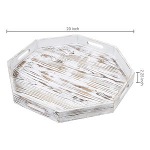 Premium White Washed Pine Wood Octagonal Tray for <b>Coffee</b> <b>Table</b> Vanity Ottoman Home Decor with 4 Cutout Handles Wholesale - Product Image 4