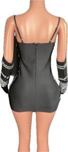 Vestido Mini Ajustado de Verano, Estilo Vintage, de Terciopelo, con Pedrería y Cristales, Cintura Imperio, con Mangas Medias, Lentejuelas Plateadas - Product Image 4