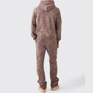 Chándal personalizado de felpa francesa de 450g/m2 para hombre, chándal con parche bordado de lavado ácido desteñido al sol sólido con capucha y pantalones - Product Image 2