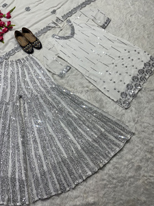 Vestido étnico de tela Georgette de imitación pesada moderna india y pakistaní, traje Sharara de diseñador y Palazzo con Dupatta a bajo precio - Product Image 2