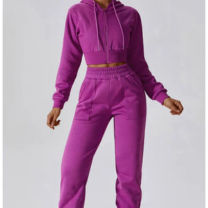 Vente en gros Ensembles sweat-shirt à manches longues en tricot gaufré pour femmes Survêtement personnalisé Ensemble 2 pièces sweat-shirt et pantalon - Product Image 1