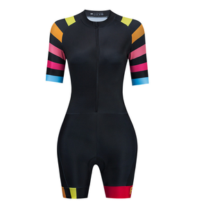 Combinaison de cyclisme aérodynamique à rayures arc-en-ciel vives avec short rembourré pour le triathlon, la course sur route, la combinaison de cyclisme, la combinaison de triathlon - Product Image 1