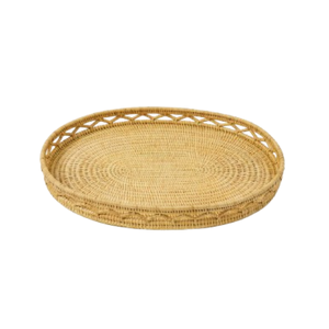 Nouvelle arrivée conception forme ovale tissé rotin naturel plateaux de service plateau décoratif de haute qualité en gros de l'usine du Vietnam - Product Image 3