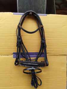 Bridon de dressage en cuir semi-roulé anatomique pour cheval avec cristaux, équipement équestre anglais, muserolle en strass - Product Image 4