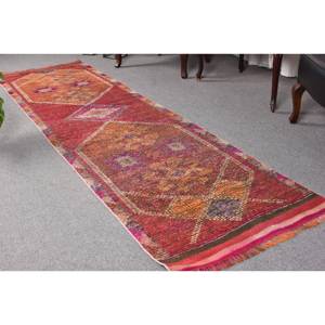 Alfombra de lana roja y naranja bohemia de área grande, 2,7x9,5 pies, estilo clásico turco, látex rectangular abstracto para uso en el pasillo, alfombra para habitación - Product Image 1