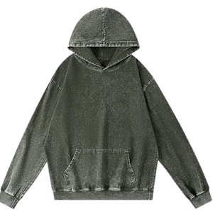 Sudadera con Capucha Verde Oscuro Lavada al Ácido, Sudadera Holgada de Estilo Vintage, Felpa de Algodón Suave, Ropa de Calle, Sudadera para Invierno - Product Image 1