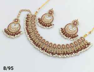 COLLAR GARGANTILLA FANTÁNEO CHAPADO EN ORO A LA MODA ANTIGUA DE FORMA OVALADA CON JUEGO DE PENDIENTES MANGTIKKA CONJUNTO DE JOYERÍA MUJER - Product Image 5