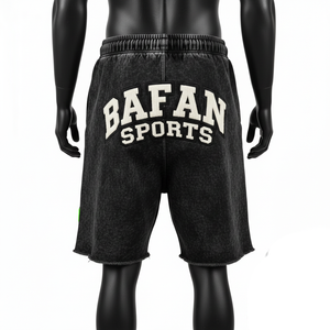 Premium 340 GSM Cotton Fleece Acid Wash <b>Shorts</b> Black Vintage Chenille Embroidery <b>Patch</b> Logo <b>men's</b> <b>shorts</b> - Product Image 2