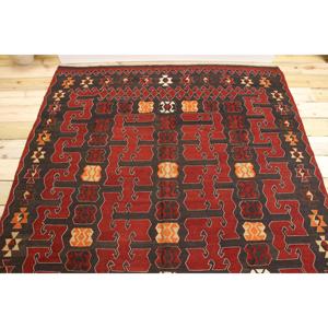 Tapis vintage de grande taille 5,4 x 9,3 pieds, tapis turc en laine ombrée rouge et noir - Product Image 3
