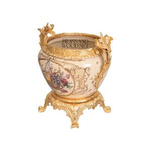 Cachepot décoratif classique de luxe en céramique avec laiton plaqué or - Product Image 3