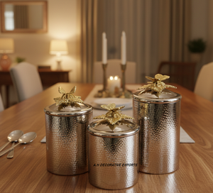 Handcrafted Hand Hammered Stainless Steel Silver & Gold Butterfly Eco-Friendly Kitchen Tableware Storage <b>Canister</b> for Party Use - Product Image 1