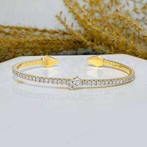 Brazalete abierto Ajustable Oro amarillo sólido de 10 quilates con diamante cultivado en laboratorio Brazalete de joyería fina Accesorio de moda del fabricante - Product Image 6