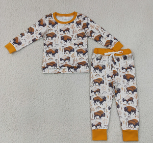 Conjuntos de Pijamas para Bebés Niños con Estampado de Yak y Vaca, con Bolsillos Superiores y Estilo Jogger Western - Product Image 6