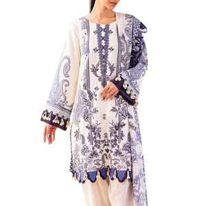 Customized Modest Women's Stitched Lawn Salwar Kameez with Pakistani Dupatta Solid Cotton Natural Waistline Washable Formal - Product Image 1