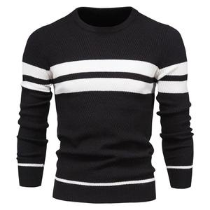 Pull à col en O 100% coton pour hommes-Hiver épais à manches longues-Pull mince et chaud-Vêtements masculins respirants de couleur unie - Product Image 2