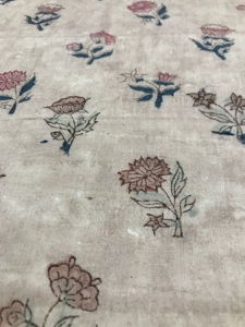 Natural Cotton Hand Block Printed Fabric with Small Floral Motifs Beige Base Indian Textile - Product Image 3
