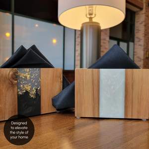 Servilletero de resina de madera, soportes de madera rústicos modernos para servilletas de papel, decoración orgánica para cocina, servilleta cuadrada de epoxi dorado - Product Image 5