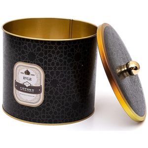 175x155mm Patrón geométrico dorado Perilla de metal redonda Mango 3.5L Contenedor de almacenamiento de alimentos con fondo negro - Product Image 1