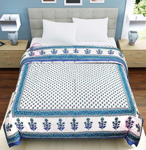 400 TC Organic Traditional Blue Floral Printed <b>Single</b> Bed Razai Washable Soft Fluffy Lightweight Eco-Friendly Hotel Comforter - Product Image 6