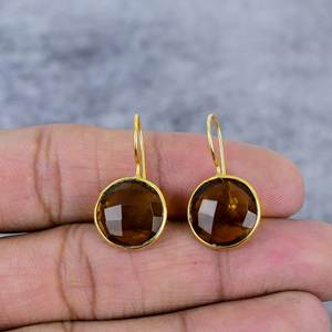 Smallest Golden Citrine Gold Plated Gemstone Handmade 925 <b>Sterling</b> <b>Silver</b> Trendy Unique Design <b>Wire</b> Earring Wedding Gift Women - Product Image 2