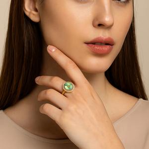 Nuevo Lanzamiento: Anillo de Halo con Gema Verde Ovalada y Diamantes 'Brisa Marina' en Plata de Ley Gajaah para Mujeres y Niñas, Ideal para Fiestas de Compromiso - Product Image 1