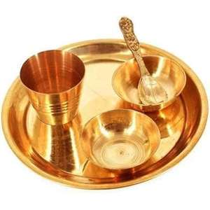 Premium Finish Pure Brass Thali <b>Set</b> with Classic Traditional Style Perfect for Family Dining Hotel and Wedding Gift Purpose - Product Image 1
