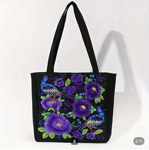 Soft <b>Canvas</b> Dot Pattern Extra Large Logo Tote for Ladies Eco-Friendly Cotton Finish Embroidered Portable Shape Polyester Lining - Product Image 2