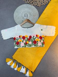 Saree en pur coton Khadi de qualité supérieure avec pompon lourd - Product Image 6