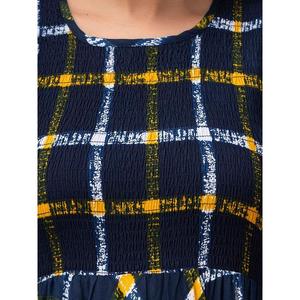 Robe longue évasée smockée à imprimé à carreaux jaunes, taille élastique, respirante, avec fermeture éclair et décoration drapée, pour femme de bureau, OEM/ODM - Product Image 6