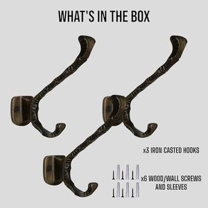 Antique Brass Decorative Wall <b>Hooks</b> Iron Casted Aluminium <b>Bathroom</b> Door <b>Hooks</b> for Towel Hat and Coat Antique Finish - Product Image 2