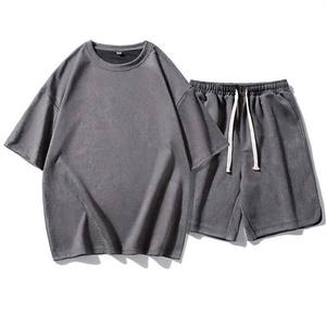 Conjunto bordado de 2 piezas de verano para hombre, camisetas de manga corta, pantalones cortos, chándales de algodón, estilo callejero de talla grande - Product Image 5