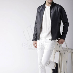 Veste en cuir véritable pour homme, coupe slim, style urbain, personnalisable, en promotion - Product Image 6