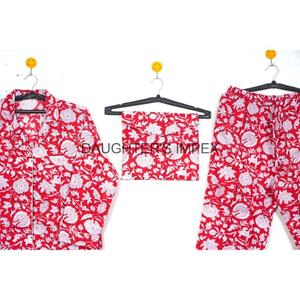 Conjunto de pijama estampado con bloque de mano de algodón indio, ropa de dormir floral para mujer, vestido de verano - Product Image 4