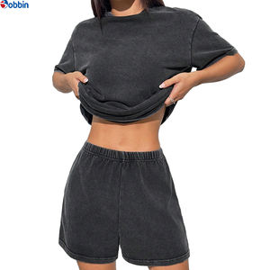 Streetwear Crew Neck T <b>Shirt</b> Vintage <b>Shorts</b> <b>Sets</b> for <b>Women</b> High Quality Custom Acid Wash <b>Short</b> Sleeve T <b>Shirt</b> <b>and</b> <b>Shorts</b> <b>Set</b> - Product Image 3