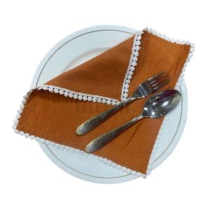Vente chaude 100% serviettes en lin marron pur broderie à la main conception festonnée pour les fêtes à la maison mariages ferme demoiselle d'honneur - Product Image 1