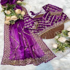 Ropa étnica La mejor tela Última colección Excelente calidad Zimmy Choo Seda con hermosa secuencia de bordado Saris DE TRABAJO - Product Image 1