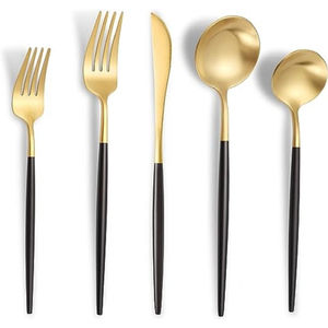 Rust Resistant Portugal Hotel <b>Black</b> Resin Handle Gold Plated <b>Cutlery</b> Wedding Stainless Steel Flatware <b>Set</b> for Party Use - Product Image 1