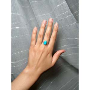 Navajo-Made Fine Jewelry Kingman Turquoise & Sterling <b>Silver</b> <b>Statement</b> <b>Ring</b> Size 6.75 for Everyday Wear - Product Image 5
