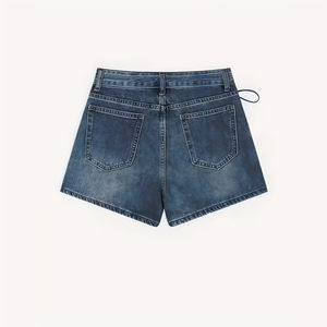 2025 Pantalones cortos de mezclilla azul para mujer Pantalones cortos de mezclilla 100% algodón con diseño recto con logotipo personalizado - Product Image 2