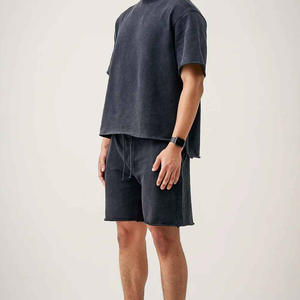 Conjunto de 2 piezas de camiseta y pantalón corto de algodón transpirable con lavado ácido, estilo vintage, para hombre - Product Image 6