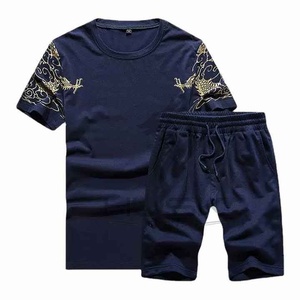 Wholesale Customized Casual <b>Knitted</b> Solid Men's Short Sleeve T Shirts Summer Two Piece Shorts <b>Set</b> - Product Image 6