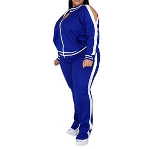 Conjunto de dos piezas de talla grande para mujer, pantalones de Jogger con abertura superior y cremallera bordada, forro polar de algodón 100% de alta calidad - Product Image 5