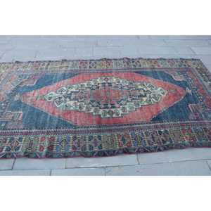 พรมวินเทจตุรกีขนาดใหญ่ 5.2x10.1 ฟุต สีแดงน้ำเงินลายดอกไม้ ทำจากขนสัตว์ - Product Image 4