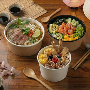 Tazón Redondo de Papel Kraft de la Mejor Calidad, 700 Unidades Apilables, Sellables y Resistentes a la Grasa, para Productos Calientes y Fríos, con Logotipo Personalizado - Product Image 1