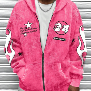 Sudadera con Capucha y Cremallera con Estampado de Letras, Sudadera Roja con Gráfico Divertido de Otoño/Invierno, Sudadera con Capucha con Gráfico de Llamas de Hip Hop con Cremallera - Product Image 3