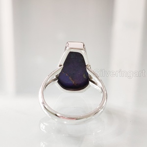 Bague pour femme en argent sterling 925, faite à la main, avec pierre précieuse turquoise cuivrée naturelle de qualité AAA, forme cercueil, pierre de naissance de décembre, idéale pour Noël - Product Image 5