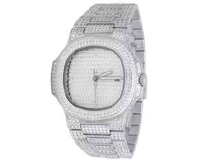 Reloj de Edición Limitada para Hombre y Mujer, con Movimiento de Cuarzo, Incrustaciones de Moissanita, Cristal Analógico, Acero Inoxidable Plateado Helado - Product Image 1