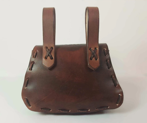 Sac ceinture médiéval Viking Yggdrasil cuir marron fait main corne bouton arbre de vie sac en cuir poinçonné grand unisexe unique - Product Image 2